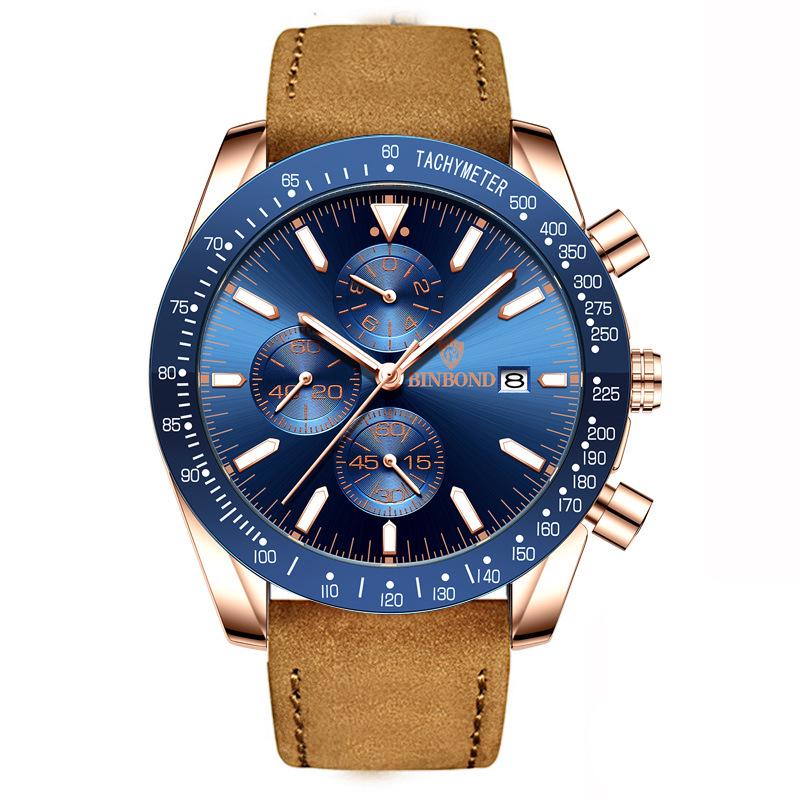 Binbang Multifunctional Men s 3D Dial Business Watch - Student Waterproof Quartz