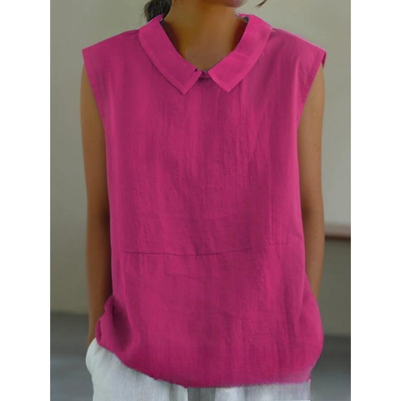 

Вільні топи без рукавів з бавовни та льону Жіночі блузки та сорочки XXL рожевий червоний колір