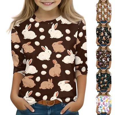 חולצות שרוול 3/4 לילדים חולצת טי מודפסת קז'ואלית צווארון עגול סוודר חולצה