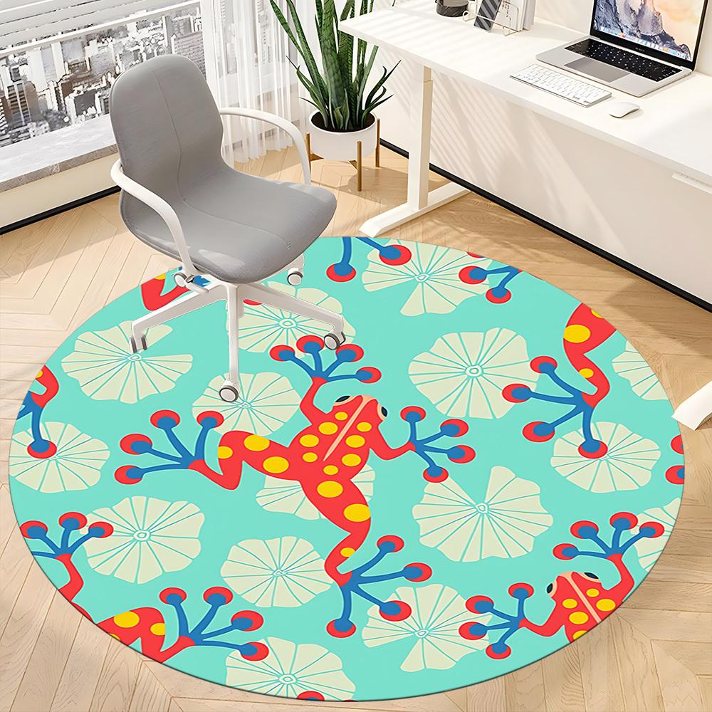 1PC Frog Floral Office Round Area Rug, Mat Suitable For Office, Under Office Chairs Bedroom Living Room Home Decor, Room Deco