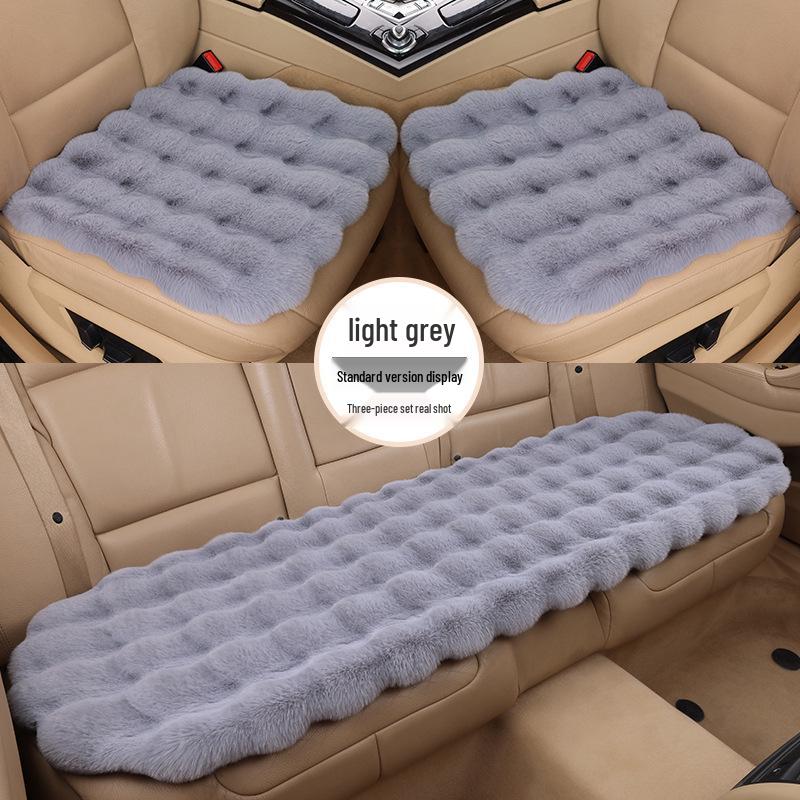 Ensemble Coussin de Siège de Voiture en Velours Peluche Hiver - Coussin Épais Antidérapant en Fourrure de Lapin (3 pièces)