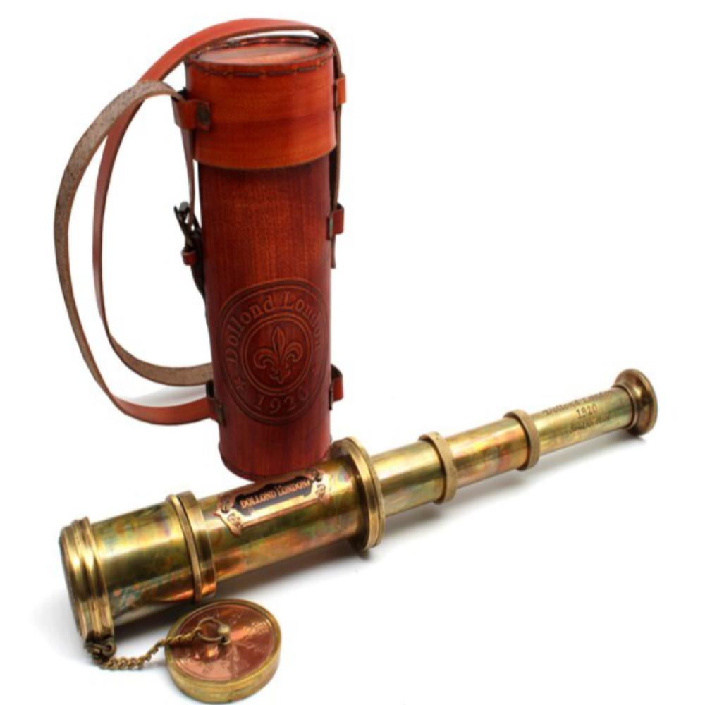

Телескоп ручной работы из латуни с кожаным футляром - 40,64 см как