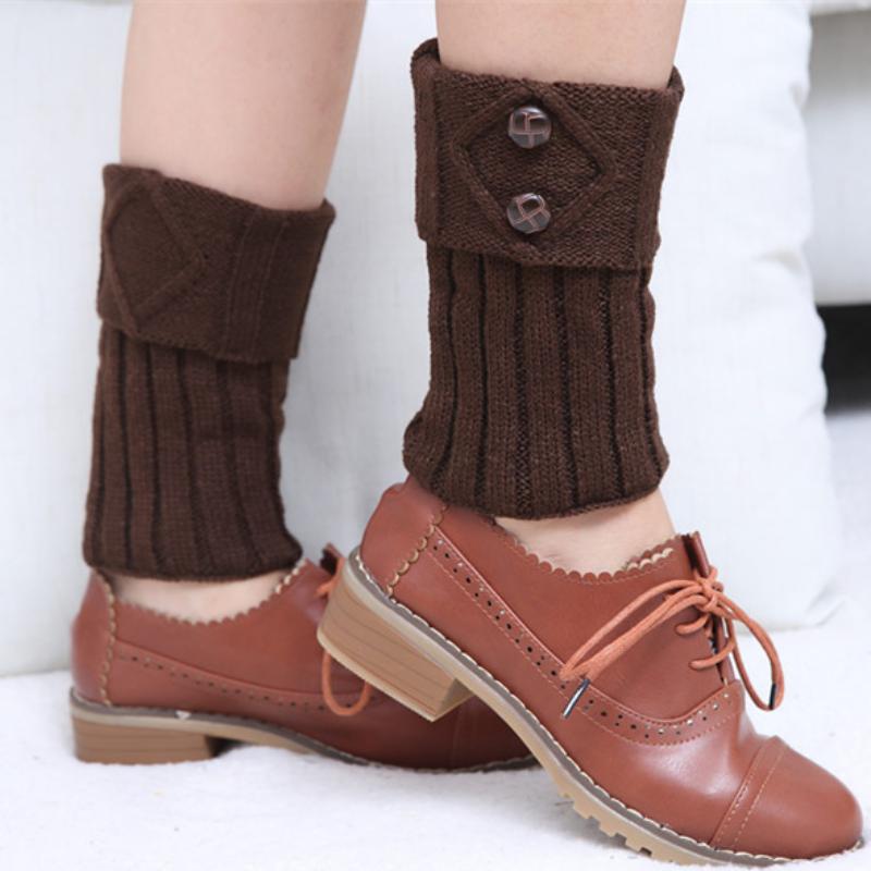 1 Pairs Autumn Winter Women'S Short Rhombus Flip 2 Button Foot Warmer Knitted Fabric Socks Fashion Boot Cover Leg Warmers