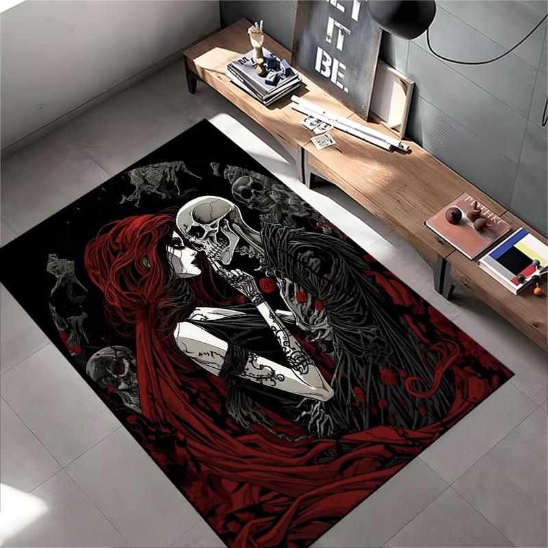 Gothic Romance Skeleton Art Rug Non-slip rug suitable for living room and bedroom sofas.