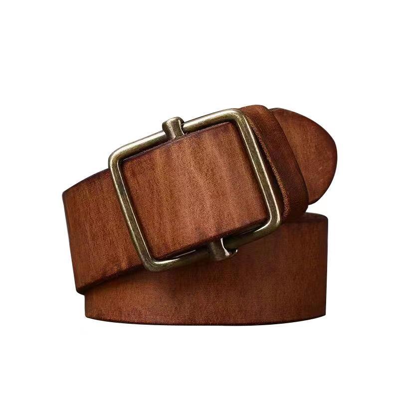 New Men's Non Perforated Non Perforated Leather Belt Smooth Buckle Layer Cowhide Retro Simple Versatile Cowboy Belt