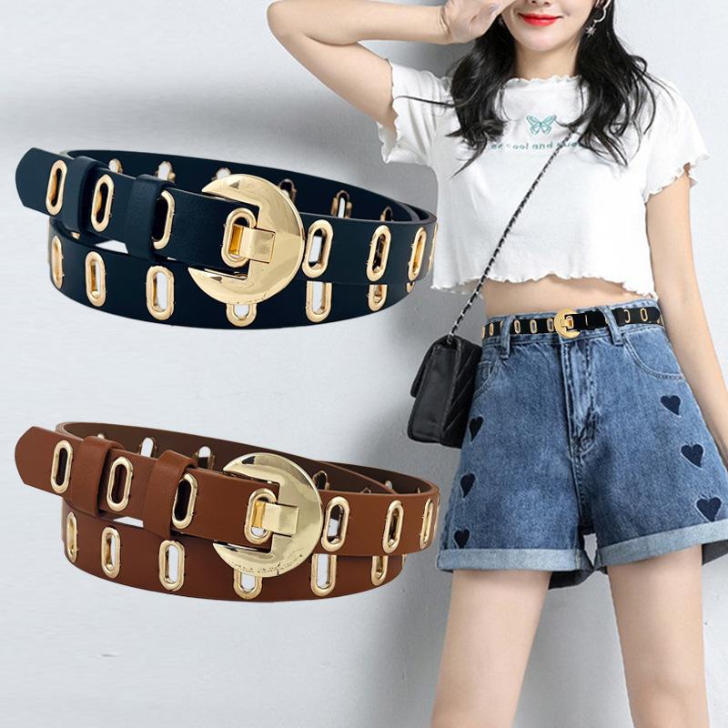 Pu Womens Leather Belt With Hollow Design And Alloy Closure For Casual Attire