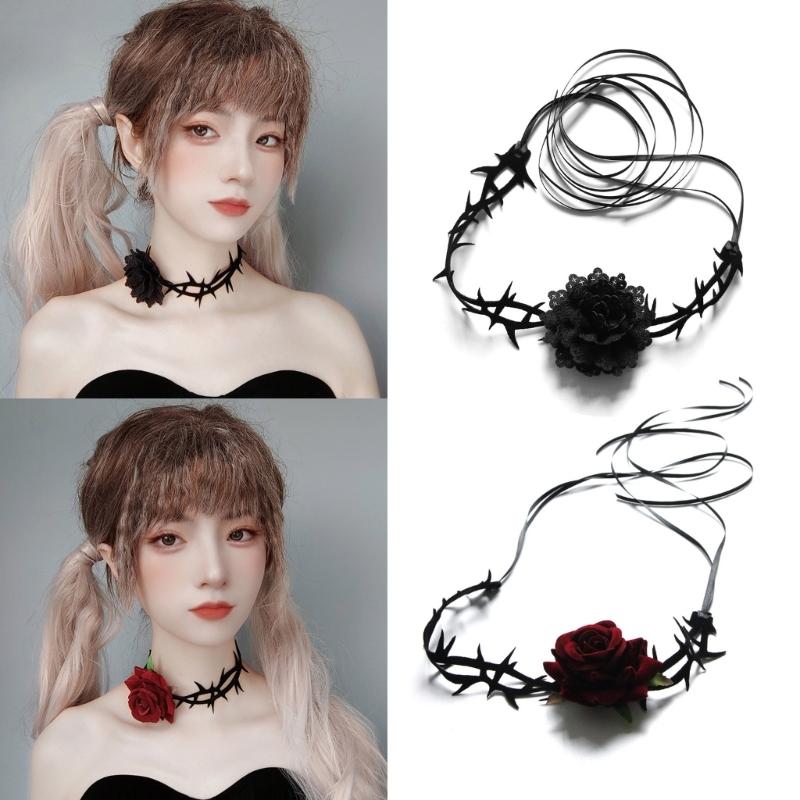 Fashion Punk Necklace Rose Flower Chokers Necklaces Women Thorny Rose Clavicle Chain Necklaces Club Party Sexy Ornament