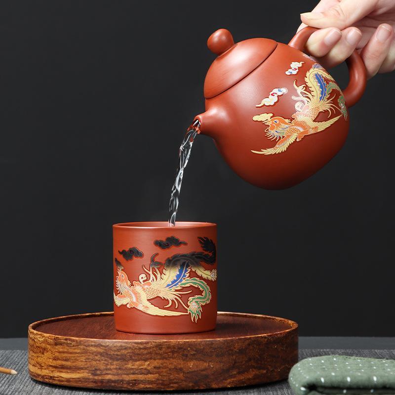 Heat-changing color Dragon and Phoenix master cup straight cup tea cup tea cup kung fu tea set