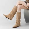 Winter Pointed Toe Women Knee High Boots Concise Slip On Wedges Heel Shoes Street Style Banquet Party Pipe Long Botas Mujer