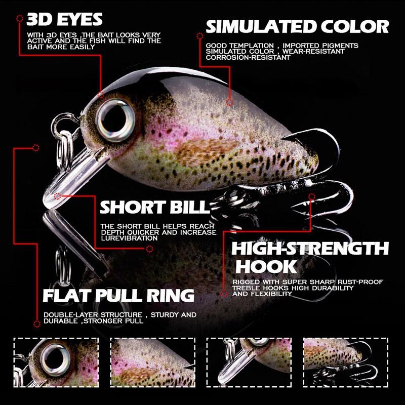 5pcs Mini Fishing Lures Set Lifelike Crank Baits Artificial Baits Swimbait with Tackle Box