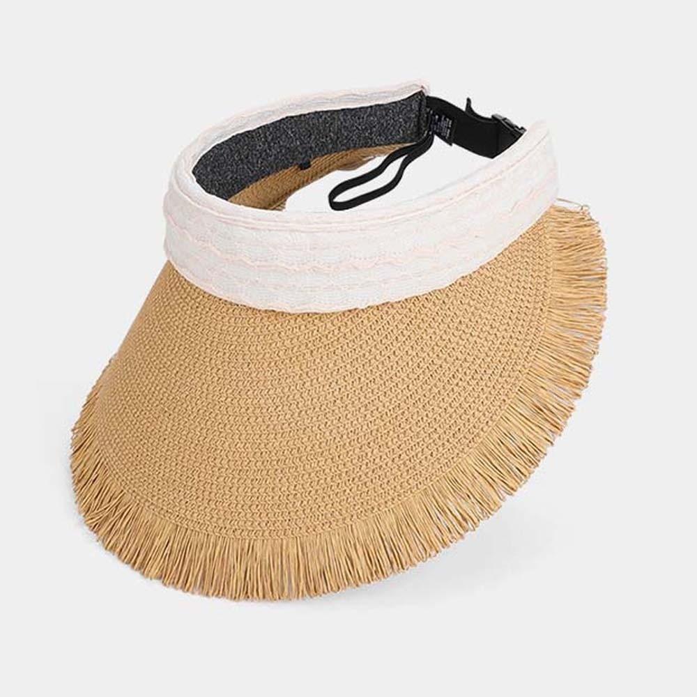 Portable Straw Visor Cap Solid Color Sunscreen Empty Top Hat Folding Sunshade Hat  Travel