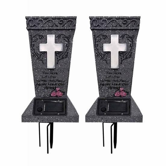 

Solar Cemetery Vase with LED for Gravestone Outdoor Artificial Fresh Flower Holder Headstone Vase with Spike Memorial Gifts for Loss of Loved One 2pcs A