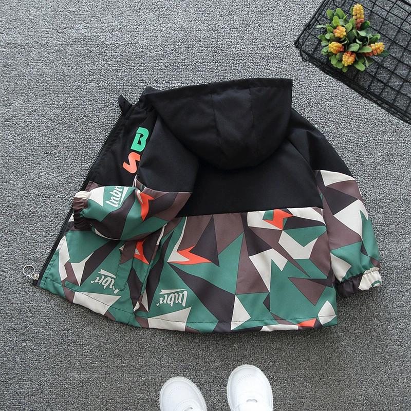 Boys Autumn Hooded Jackets Spring Kids Zipper Thin Windbreaker Coat Casual Print Girls Outerwear Children Trench Clothing 2-8Y