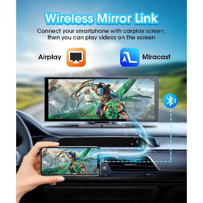 11.26 inch ADAS Car DVR 4K Dash cam Wireless Carplay Android Auto Bluetooth Dashboard Video Recorder Siri Voice Control FM AUX