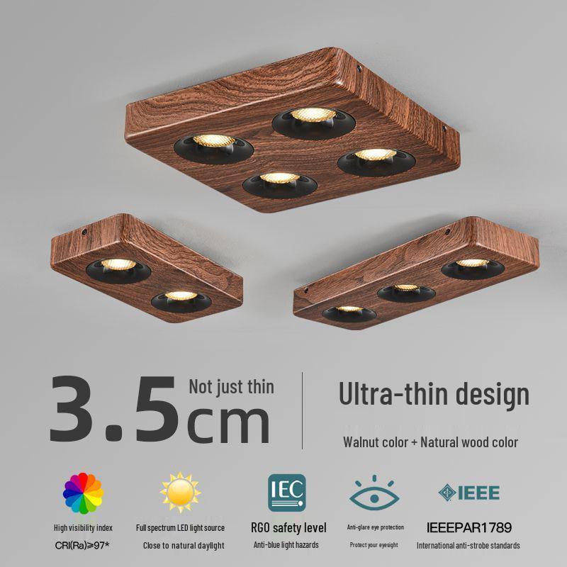 Chinese Walnut Wood 4-Head LED Gimbal Downlight for Living Room/Bedroom - Anti-Glare Design