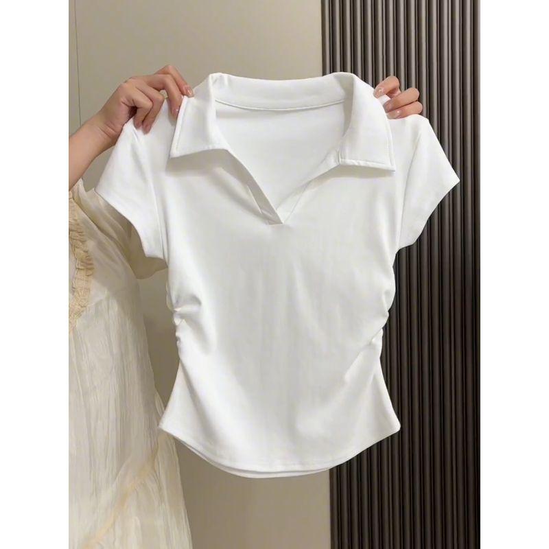 

Polo Summer Pleating Waist Trimming Short-Sleeved Chic T-shirt White M