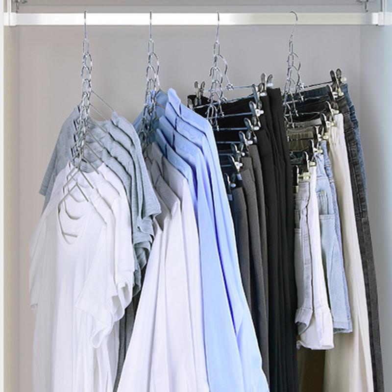 1/5Pcs Stainless Steel Clothes Hanger Organizer Space-Saving Foldable Wardrobe Rack For Efficient Clothing Storage