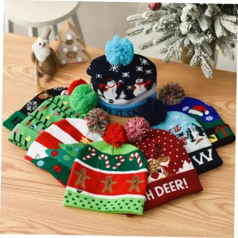 LED Christmas Knit Hat Ugly Holiday Party Hat with Flashing Modes Festive Headwear with BatteriesWinter Seasonal Hat for Women