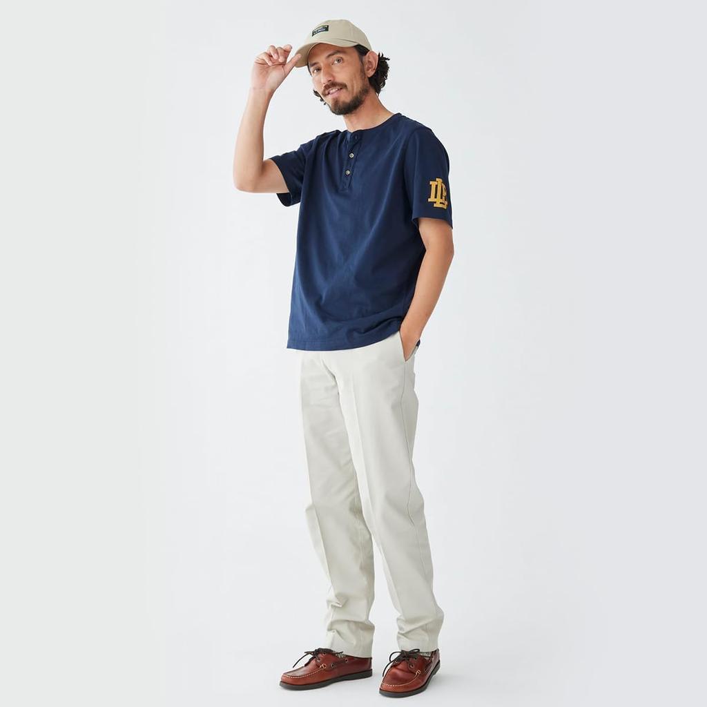 [L.L.Bean] Men's Japan Fit Carefree Unshrinkable Tee Henry with Motif, Short Sleeve, Japan Fit, Size M, Navy Blue 1912, Blue, 1000276345