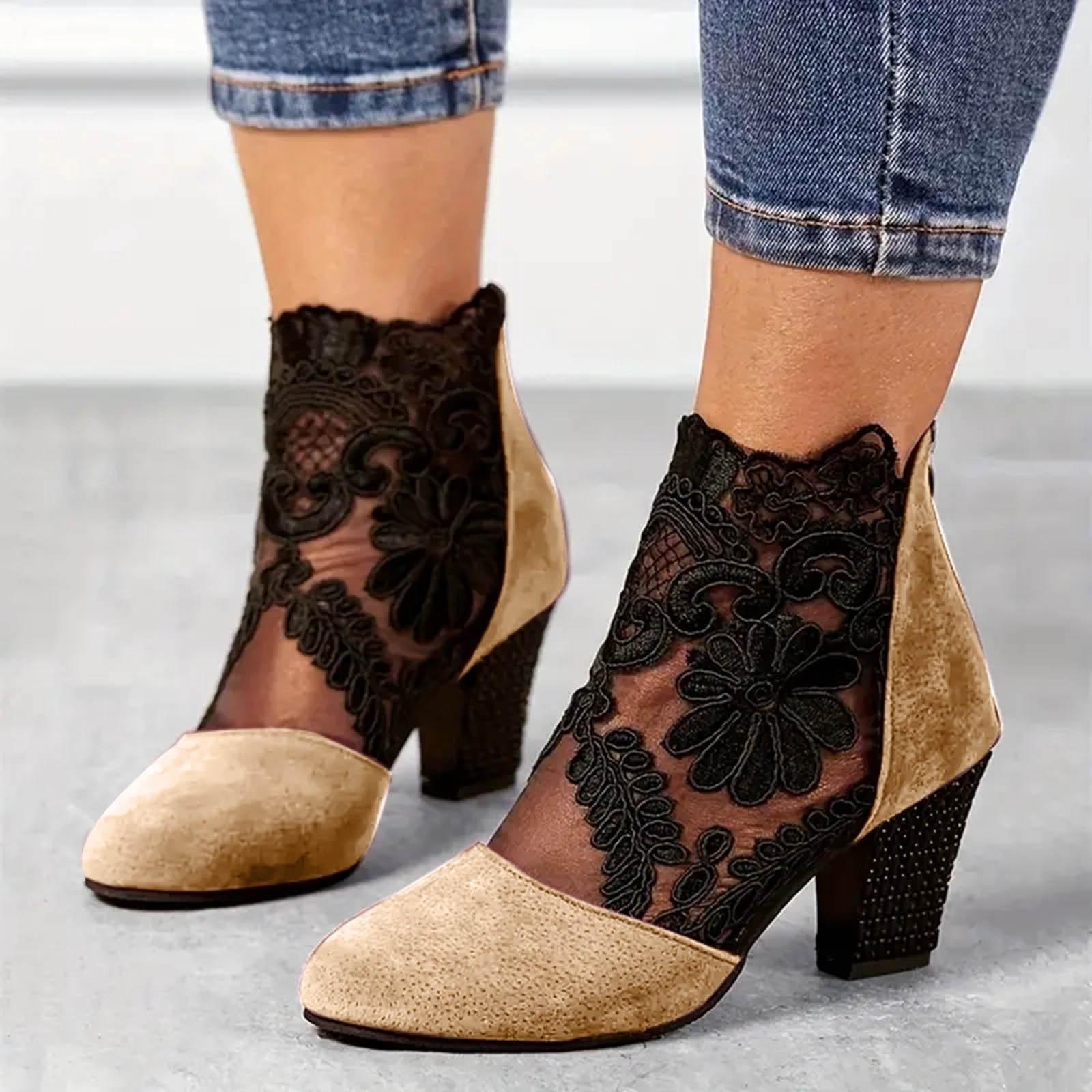 

High Heel For Women Size 12 Women S Lace Fashion Round Toe Back Zipper Breathable Sandals Talons Femme 37 жовтий