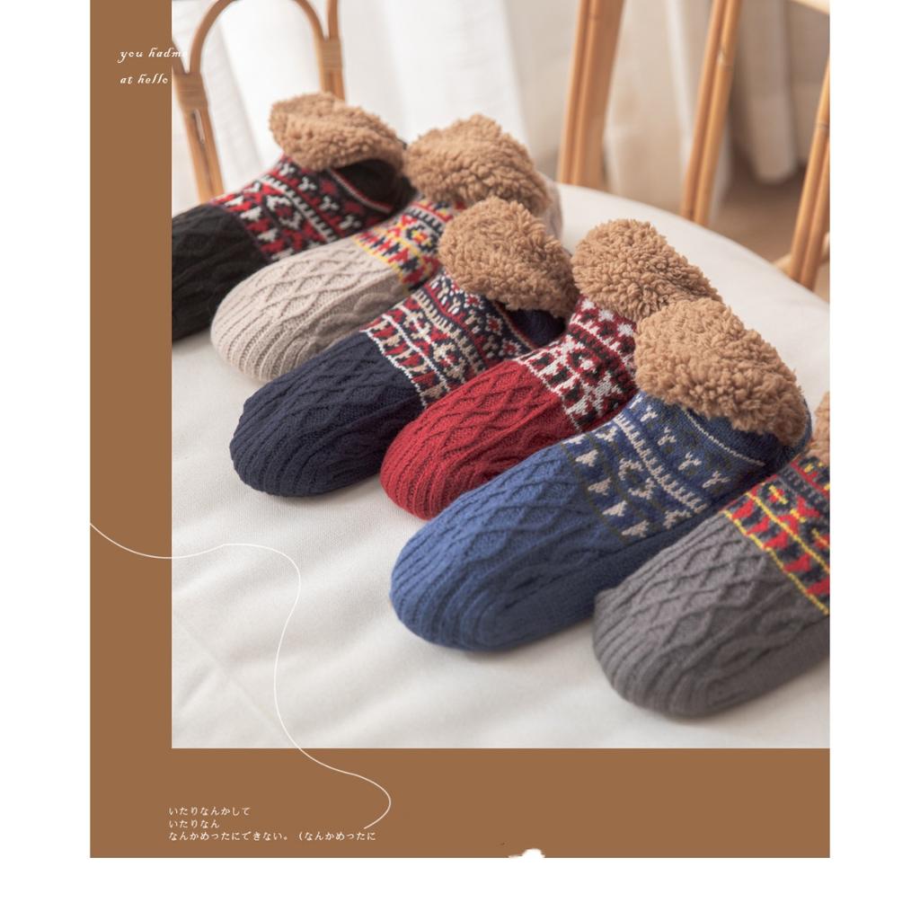 Winter Fleece Lined Floor Socks Adult Non Slip Warm Thick Knitted Indoor Slipper Socks