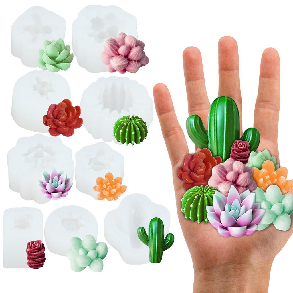 9Pcs Succulent Silicone Mold Safe Cactus Flower Resin Mold Silicone Candle Mold Durable 3D Succulent Resin Epoxy Casting Mold