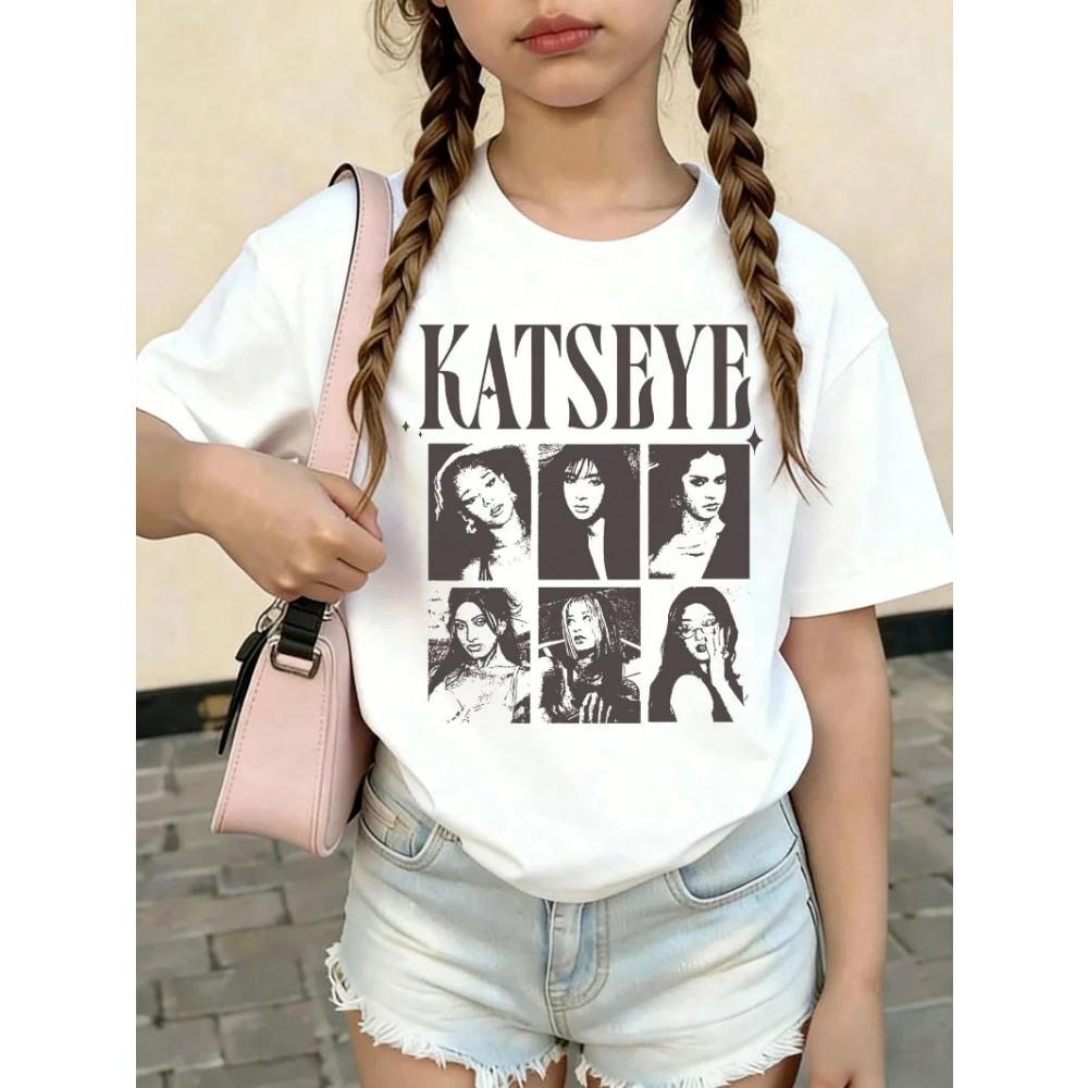 KATSEYE Printed Summer Top, Y2K Retro Style Short Sleeved Top, Children's Girls' Clothing,