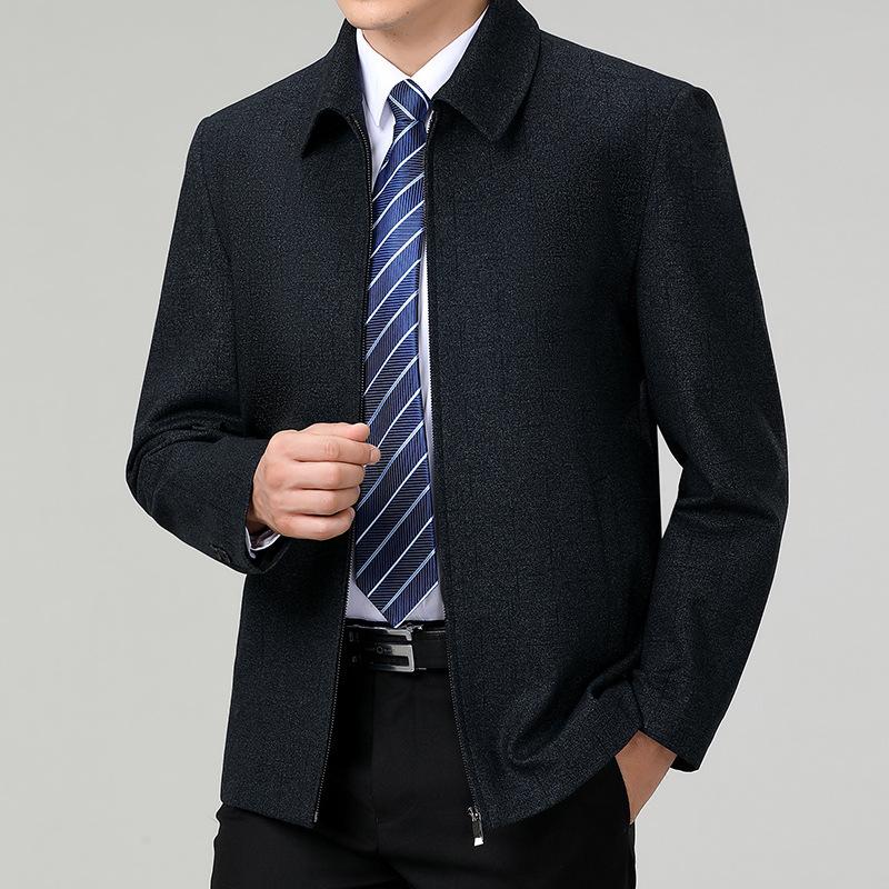 Autumn and Winter Wool Men's Jackets, Middle-aged Dads' Thick Woolen Tops, Middle-aged and Elderly Lapel Leader Cadre Jackets