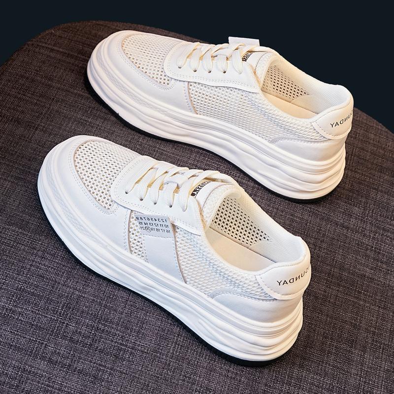 Casual Hollow Out Breathable Thick Bottom Little White Shoes 2024new Fashion Simple All-match Solid Color Woman Shoes Summertime