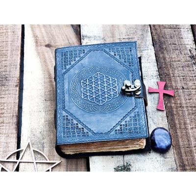 Handmade Leather Journal Flower Of Life with C Loc Handmade Pepar Antique Book of Spell the Circle of Life For Traveling Sketchbookc