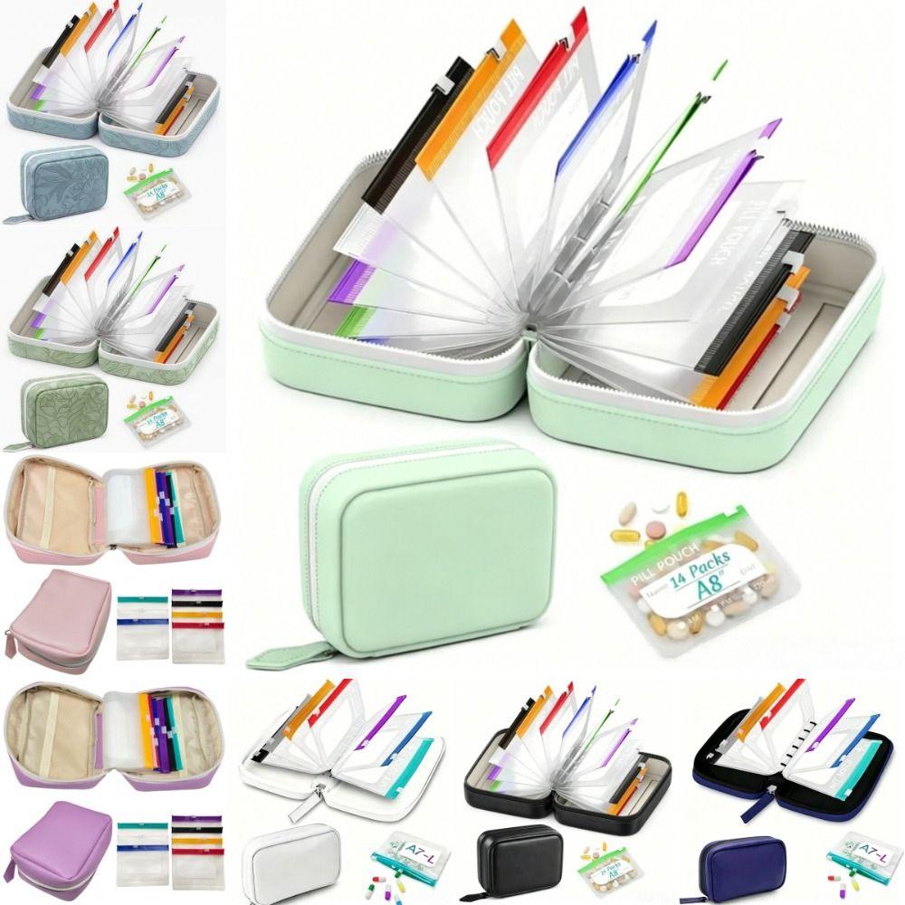 7/14pcs Portable 7-Day Pill Organizer Leakproof Weekly Pill Storage Bag Travel Use