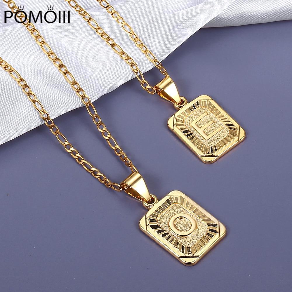 Stylish 26 Letters Square Charm Necklaces Stylish Jewelry Choker Figaro Link Chain Gold Color Tone Length Adjustable Voguish Souvenir Present