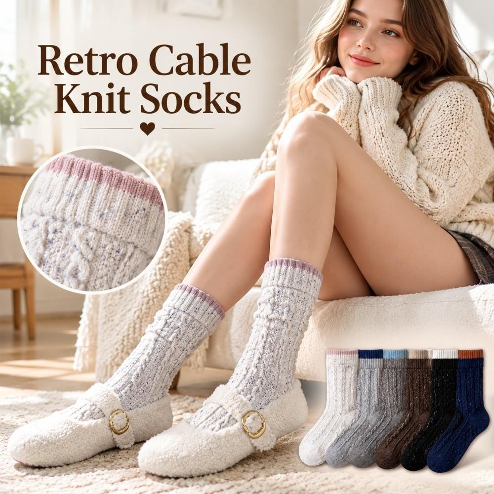 Twist Knit Pattern Women's Socks Retro Middle Tube Socks New Floor Socks Daily Wear