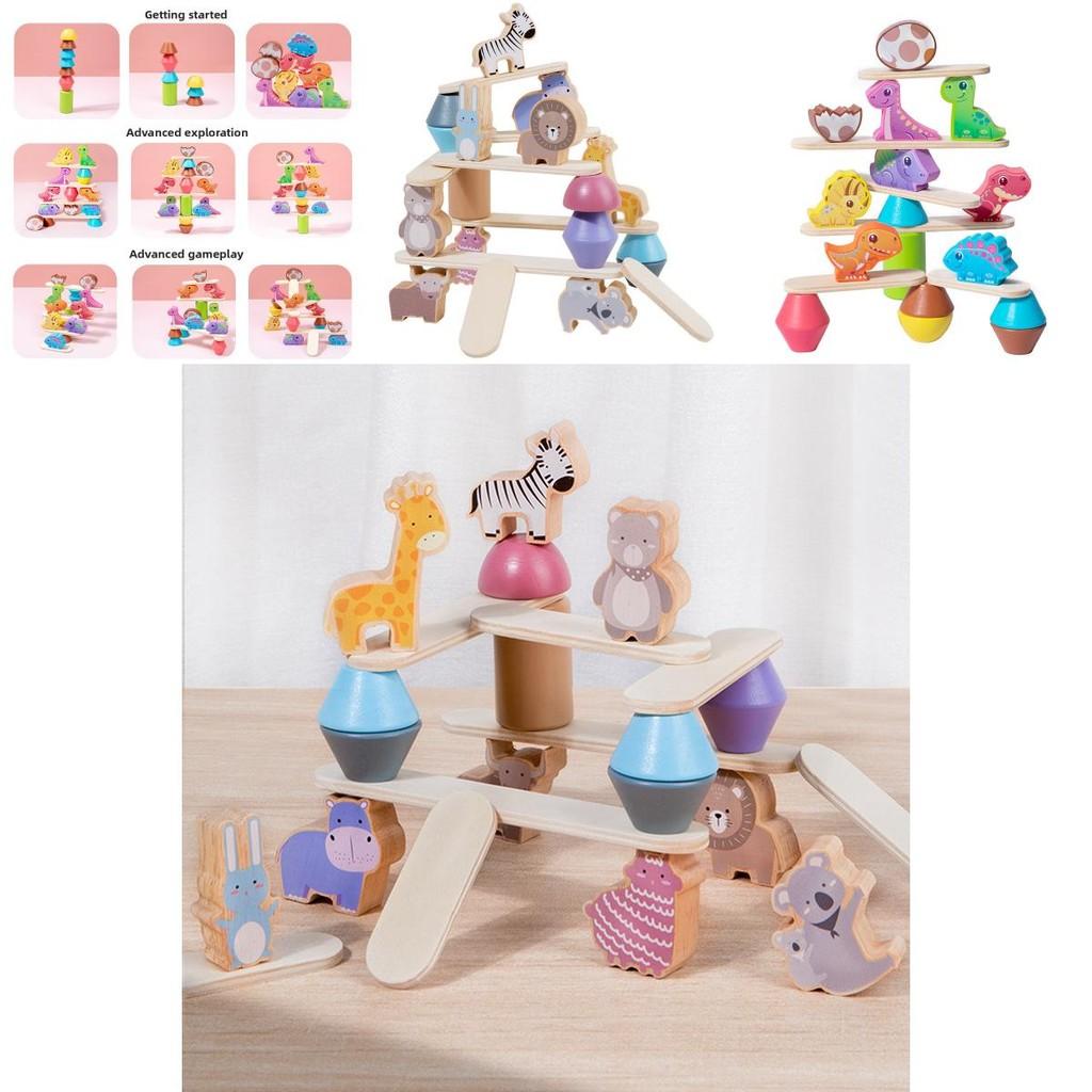Wooden Animal Stacking Toy With Water Based Paint For Child Development And Parent Child Interaction