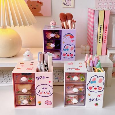 Simpatiche scatole portapenne portaoggetti con cassetto porta cosmetici Accessori da scrivania Kawaii Cancelleria da scrivania per ufficio e scuola per ragazze