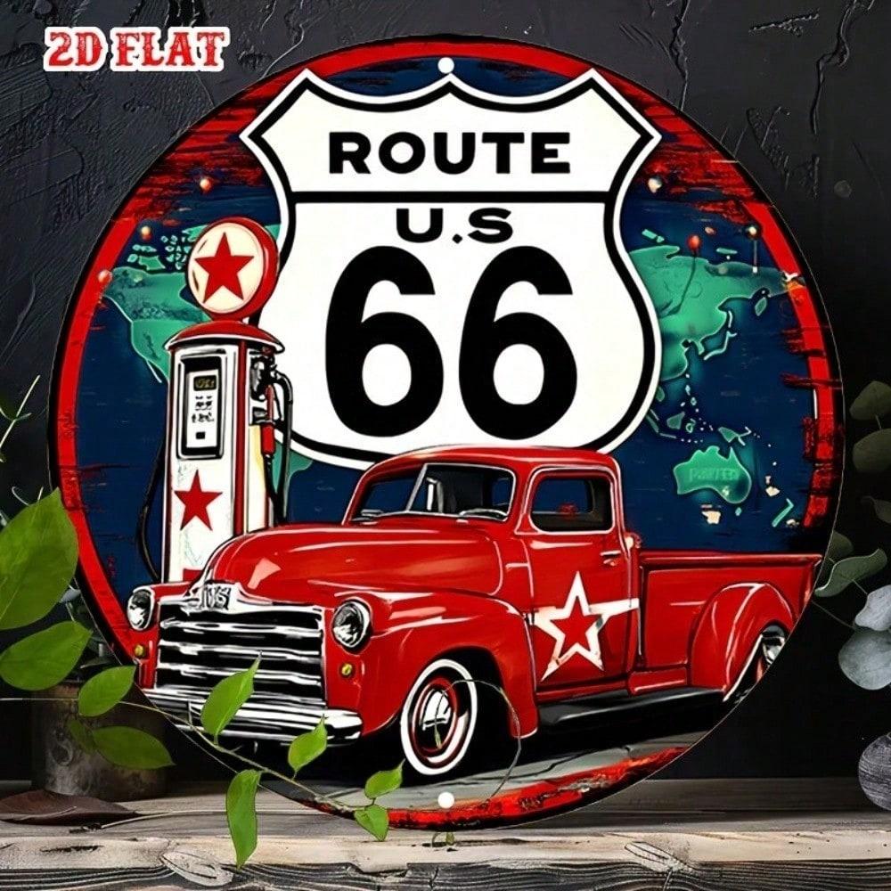 Vintage Classic Car Metal Tin Sign, 2D Flat Aluminum Wall Decor, Retro Garage Man Cave Round License Plate