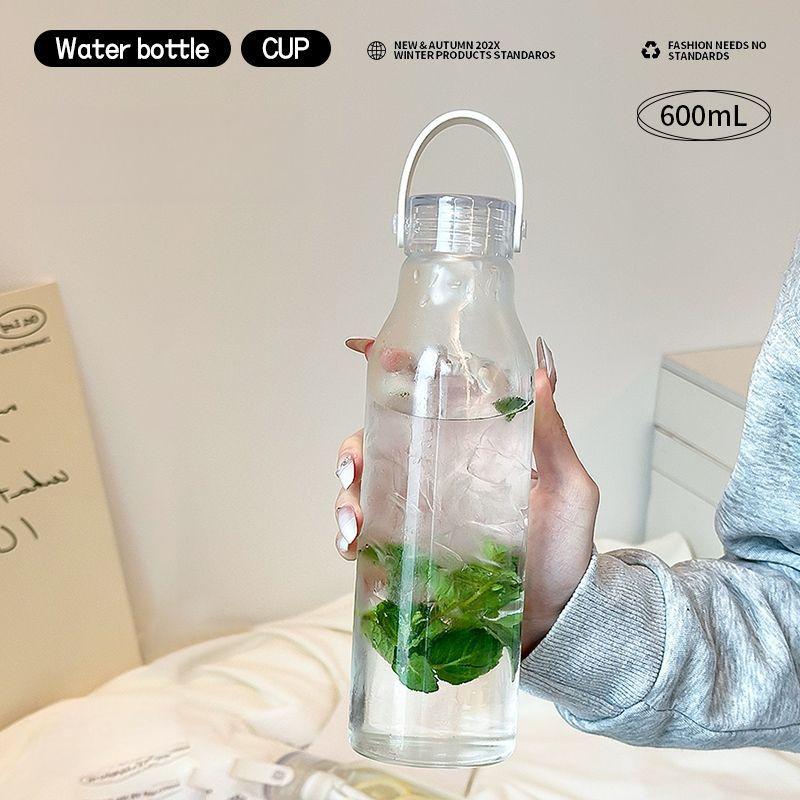 

High Borosilicate Glass Water Bottles For Girls Tumbler With Handle Straw Scale Glasses Clear Heat-resistant Juice Coffee Cups 600ml чистий