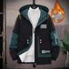 Jaqueta Masculina de Inverno Acolchoada Quente Forrada Tamanho Grande com Capuz Múltiplos Bolsos Jaqueta Quente para Exterior