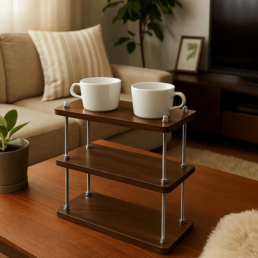 Space Saving Vintage Wooden Storage Rack Thickened 3-Tier Desktop Storage Rack Convenient Minimalist Cup Storage Rack Office