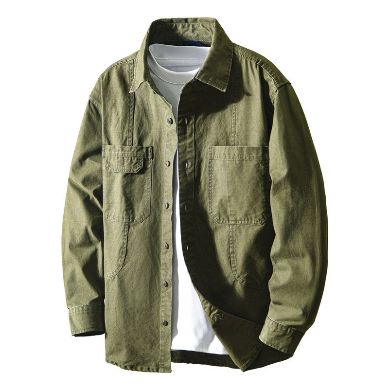 TW Spring and Autumn American Vintage Cargo Shirts Jacket Men's Loose Fat Man Plus Size Top Thin Outerwear Pure Cotton