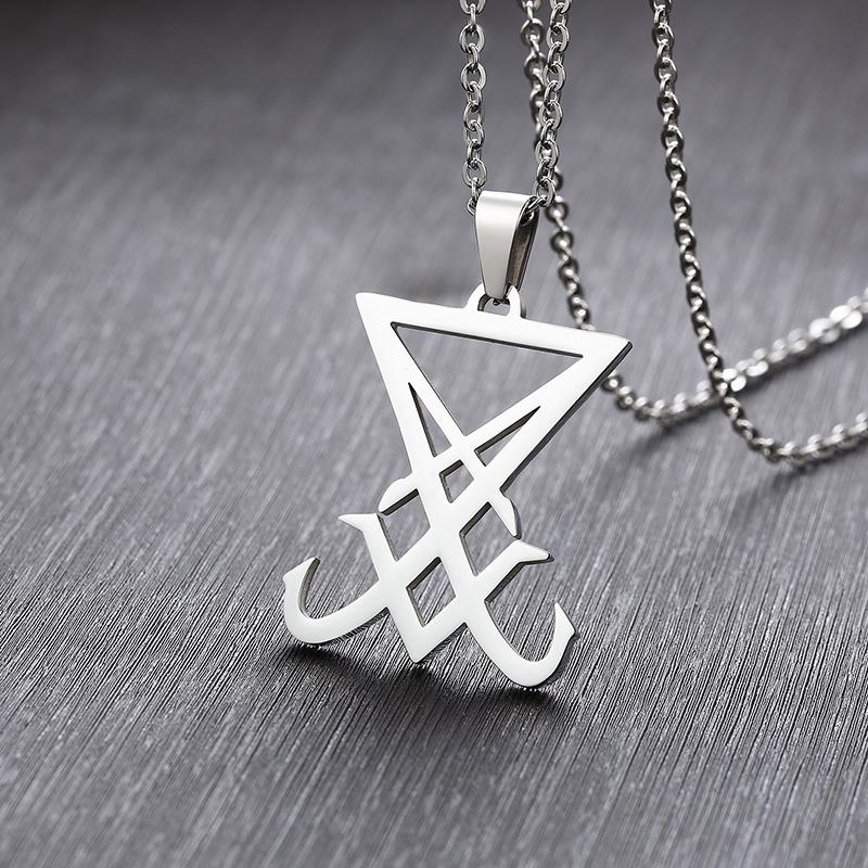Stříbrný Sigil Lucifera Přívěsek Nerezová Ocel Pánský Náhrdelník Znak Amulet Šperk Gotický Styl