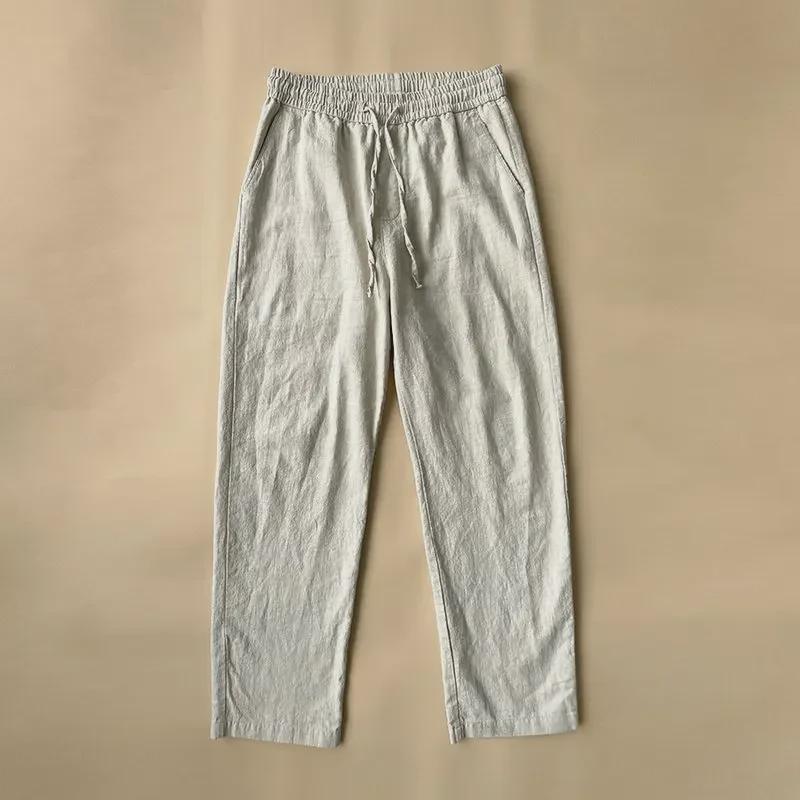 Men's High-End Chinese Style Cotton Linen Pants - Spring/Autumn Thin, Loose, Straight, White Casual Trousers