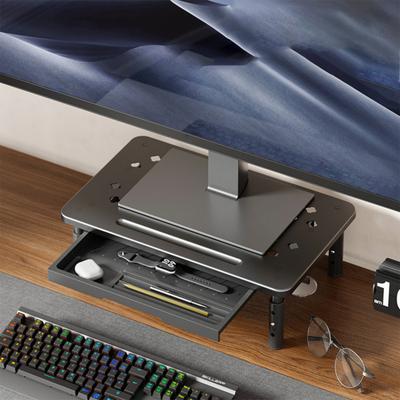 Bilgisayar Monitör Yükseltici Soğuk Haddeleme Çelik Havalandırmalı Monitör Standı Çekmeceli 3 Seviyeli Yükseklik Ayarlı Dizüstü Bilgisayar