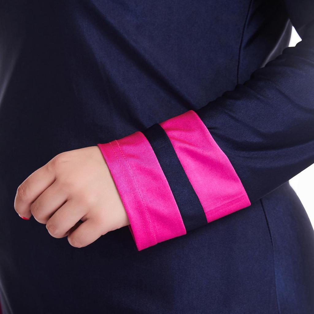 Plus Size Women's Color Block Conservative Swimsuit with Sun Protection