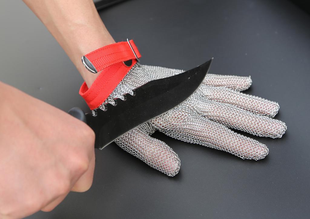 316L Stainless Steel Mesh Chain Mail Gloves with Textile Strap for Anti-Cut Hand Safety