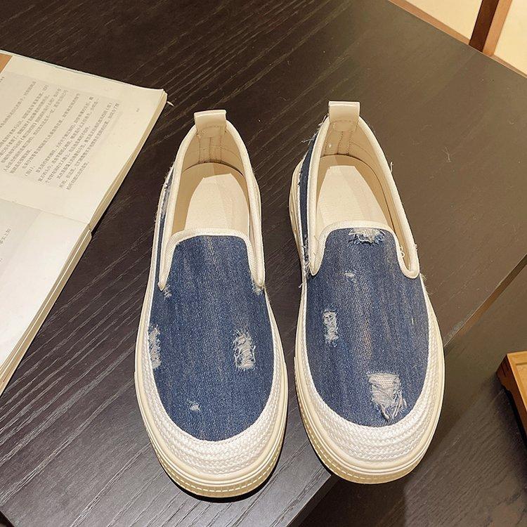 

One-pedal women s shoes 2025 autumn new platform-soled denim canvas shoes versatile walking comfortable and not tired foot shoes 35