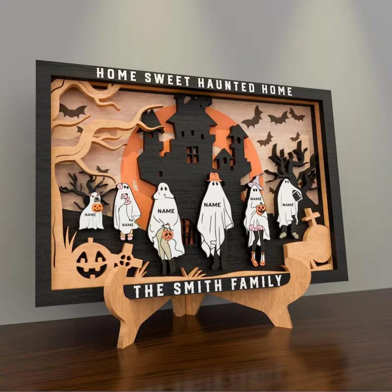 Halloween Wooden Crafts Three-dimensional Ghost Tabletop Decoration Decoration Holiday Atmosphere Ghost Castle Decoration