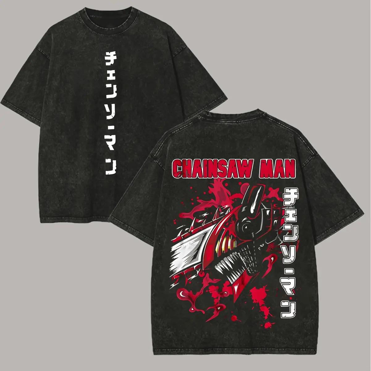 

Chainsaw Man Denji Anime T-shirt Vintage Washed Oversized T Shirt Men Women Clothing Summer Casual Short Sleeve Cotton Tee Tops XXL чорний