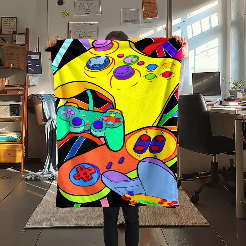 1Pc Gamepad Print Flannel Blanket, High Quality Comfortable for All Seasons, Home Decor, Warmth and Comfort, Perfect for Christmas Gifts