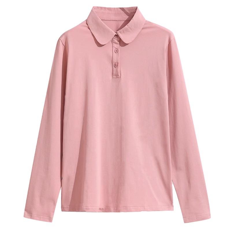 Solid Color Long Sleeve Polo Shirt for Middle-Aged Women - Spring/Autumn Pure Cotton Lapel Top with Collar